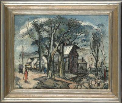 Sample artwork by Howard Wilber Thomas (1899 - 1971), known for modernist townscape and landscape painting, teaching, printmaking - View similar artists and auction records